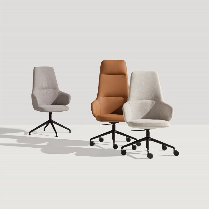 BINAR EXECUTIVE Armchair with high or medium back + 5 spoke aluminum swivel base on casters