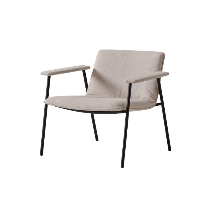 Lounge armchair with low backrest, 4 leg frame and upholstered arms (soft upholstery)
