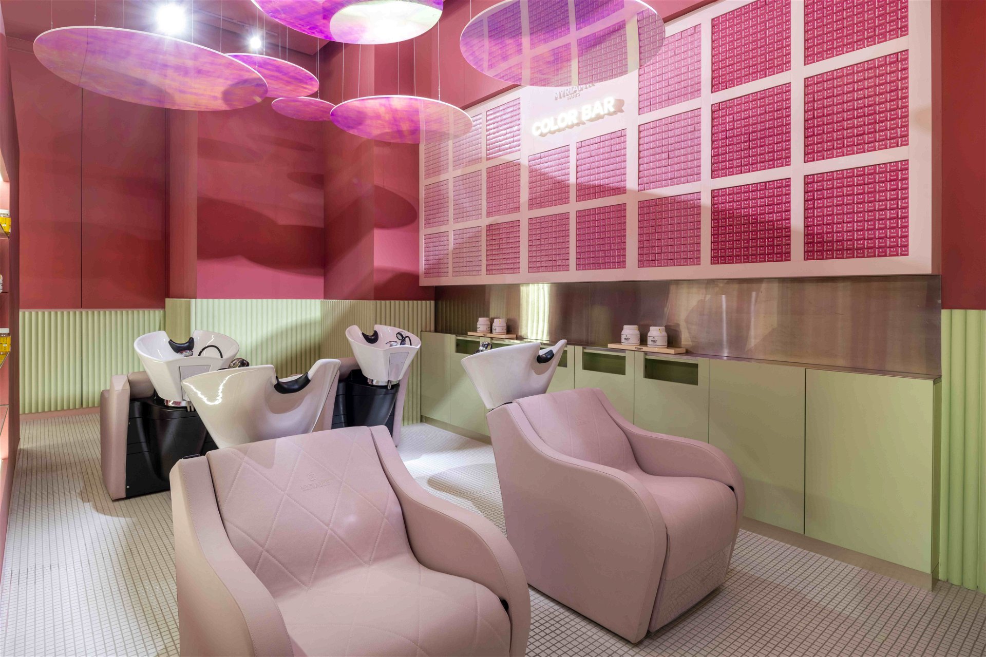 nail salon furniture pink color bar