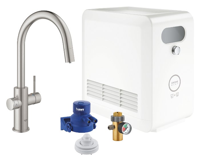 GROHE Blue Professional C-spout kit with pull-out mousseur - supersteel