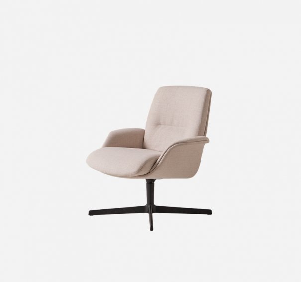 Lounge armchair with medium back, upholstered cover and 4 spoke aluminum swivel base