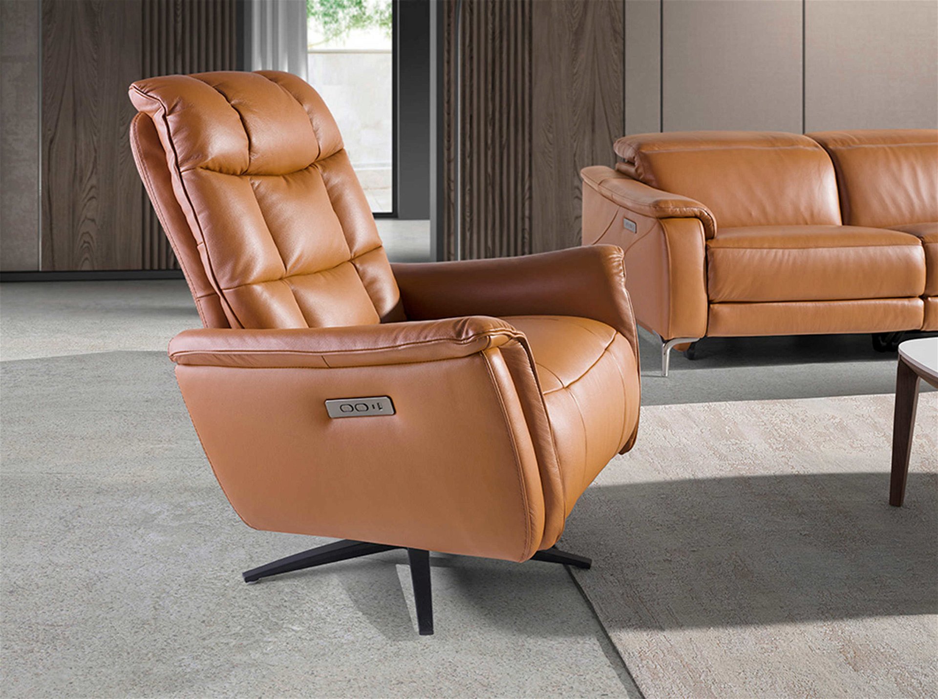 Cognac leather store swivel chair