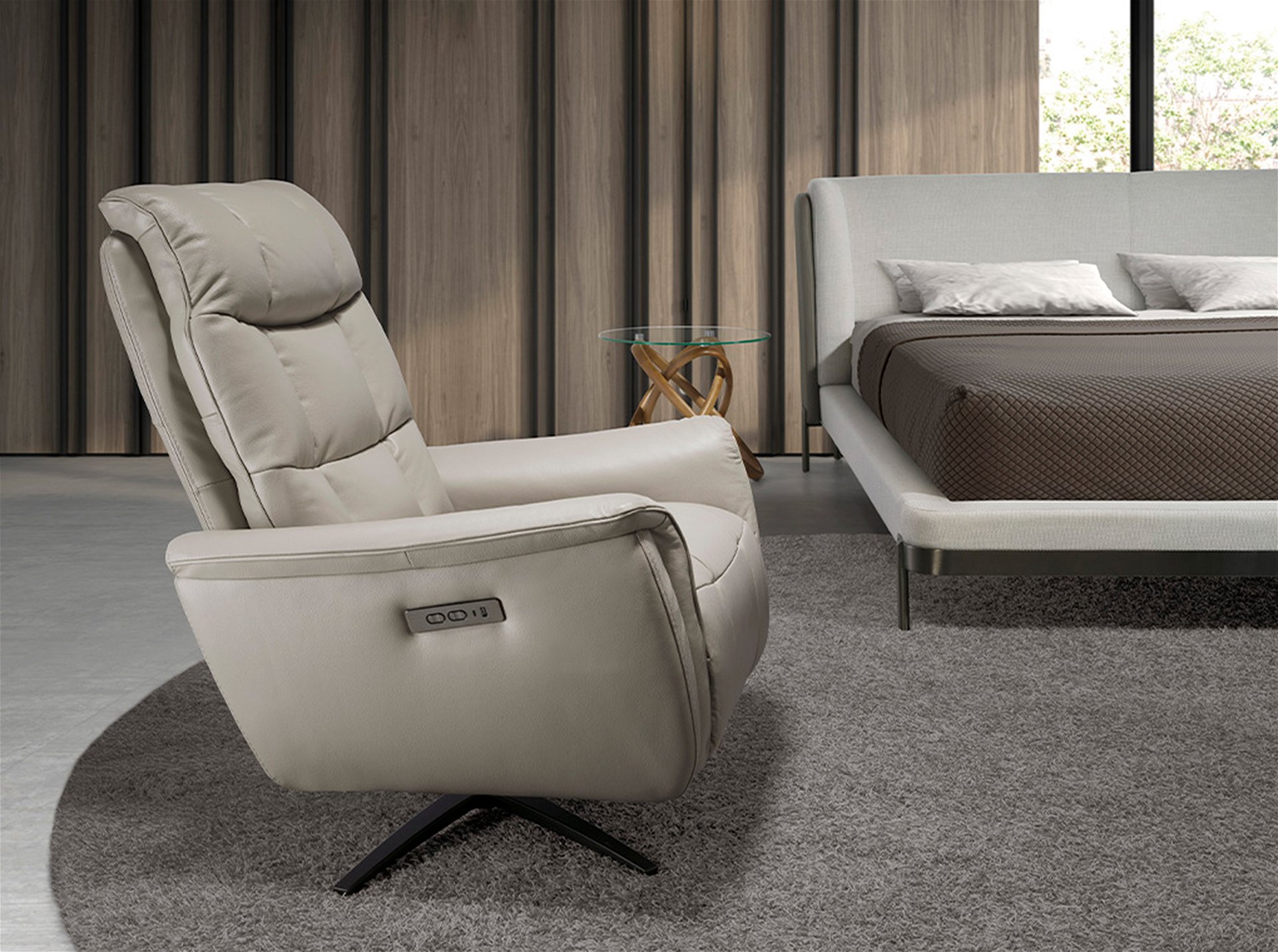 Grey leather online swivel chair